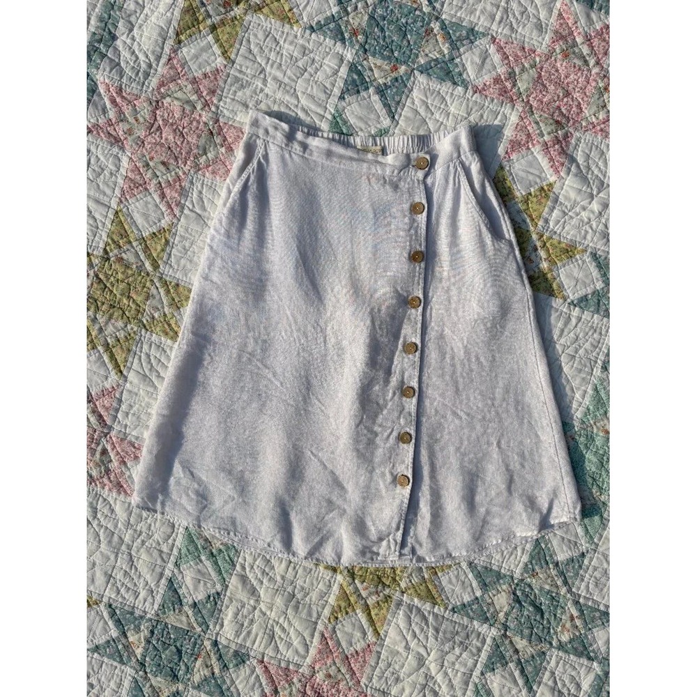 Cynthia Rowley White 100% Linen Midi Skirt Medium Lagenlook Stretchy Waist